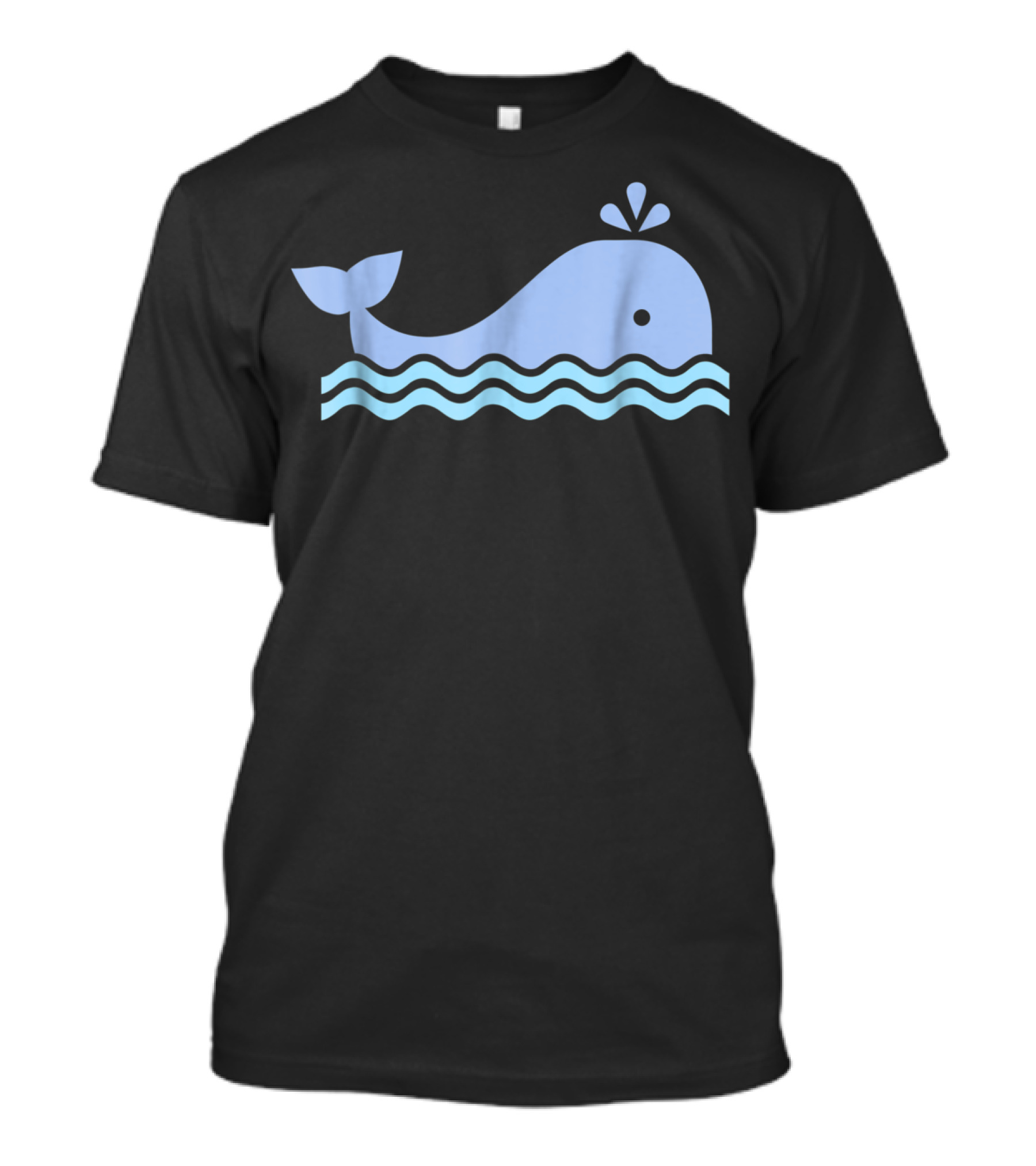 Cute Blue Whale Cartoon With Waves And Water Spout T-Shirt