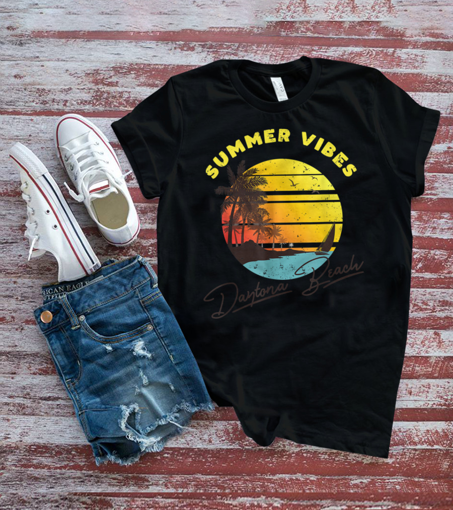 Summer Vibes Daytona Beach Tropical Sunset Palm Trees T-Shirt