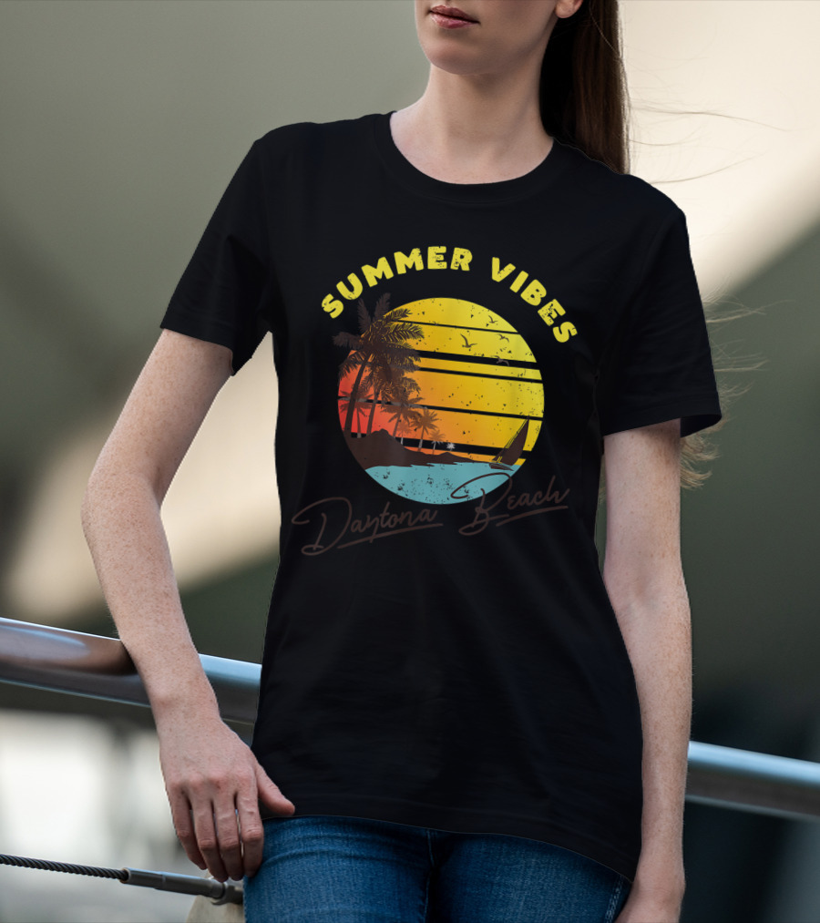 Summer Vibes Daytona Beach Tropical Sunset Palm Trees T-Shirt