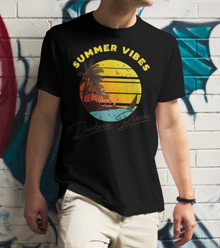 Summer Vibes Daytona Beach Tropical Sunset Palm Trees T-Shirt