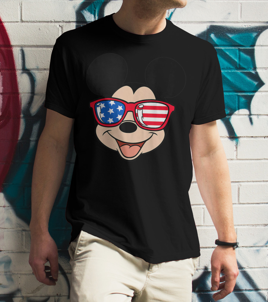 Disney Mickey Mouse American Flag Sunglasses T-Shirt