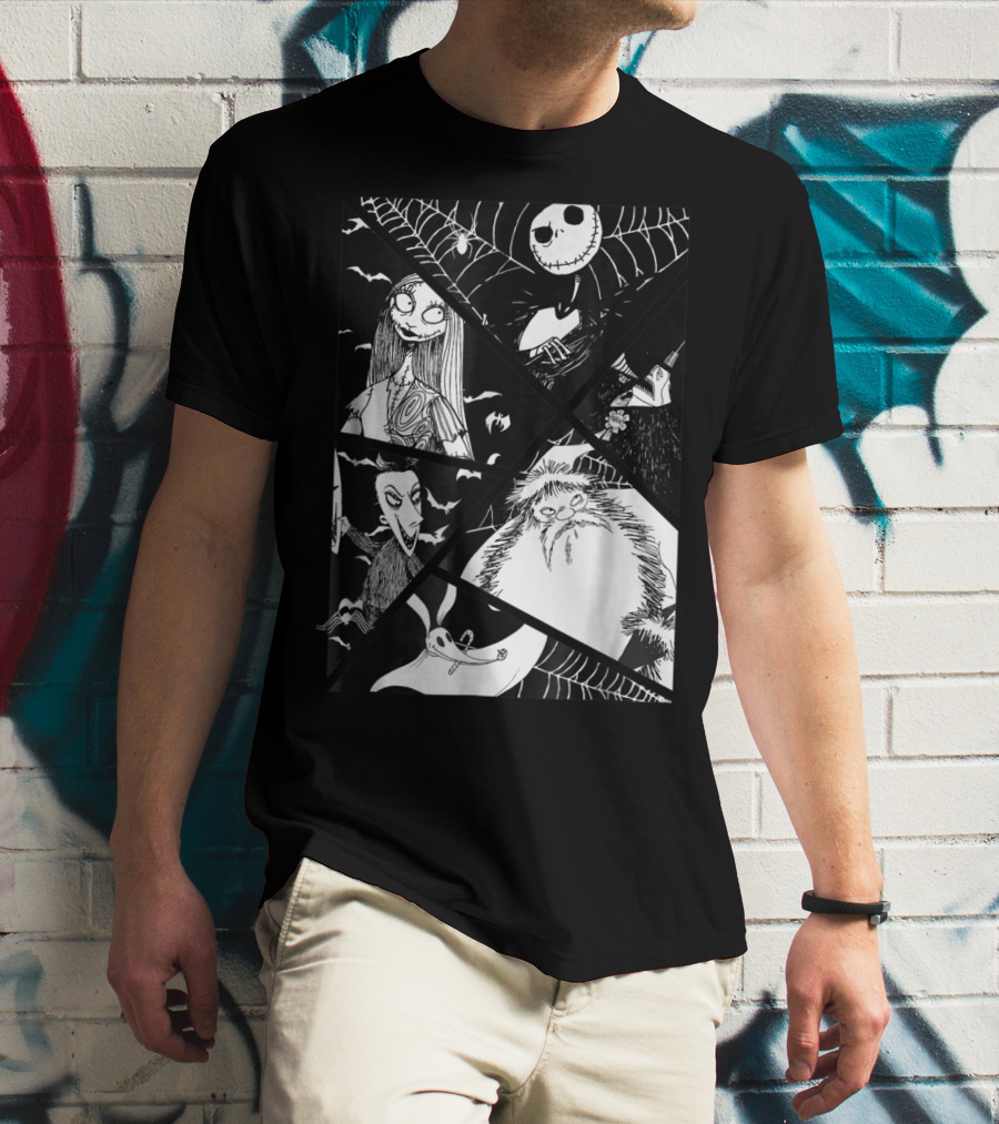 Disney Nightmare Before Christmas Story Jack Sally Zero Oogie Boogie Patchwork T-Shirt