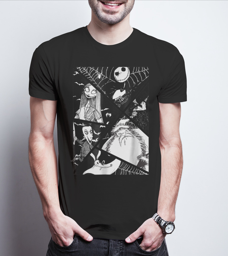 Disney Nightmare Before Christmas Story Jack Sally Zero Oogie Boogie Patchwork T-Shirt