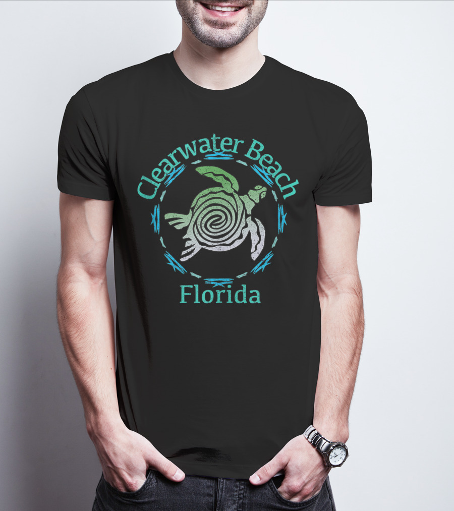 Clearwater Beach Florida Vintage Tribal Turtle T-Shirt
