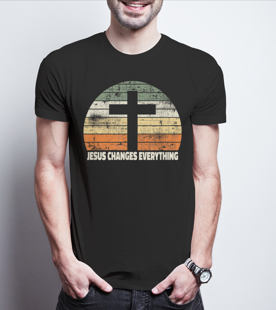 Faith Cross Vintage Jesus Changes Everything T-Shirt