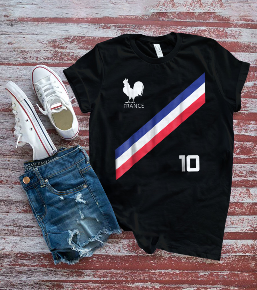 France Jersey Soccer French Football Rooster Stripe Number 10 T-Shirt