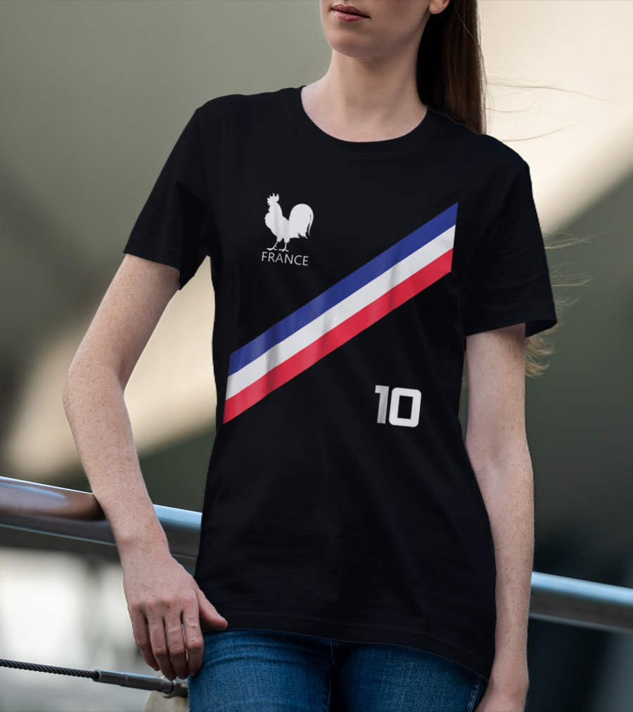 France Jersey Soccer French Football Rooster Stripe Number 10 T-Shirt