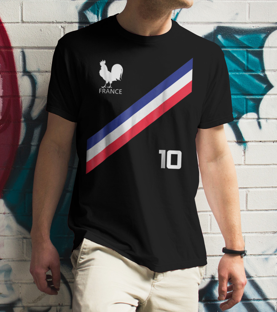 France Jersey Soccer French Football Rooster Stripe Number 10 T-Shirt