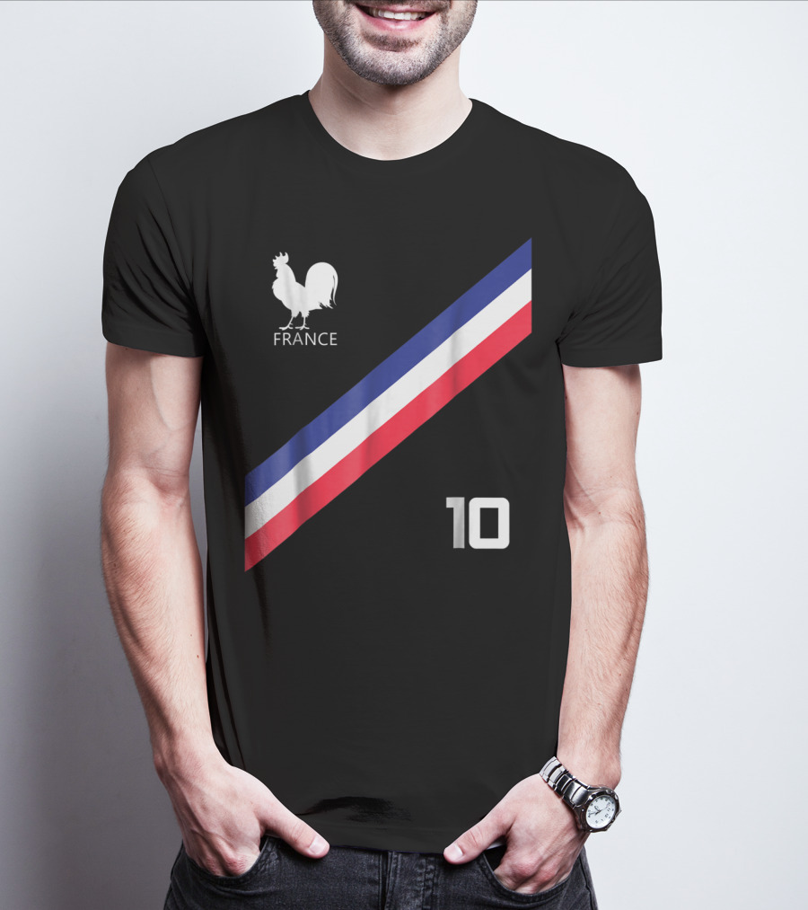 France Jersey Soccer French Football Rooster Stripe Number 10 T-Shirt