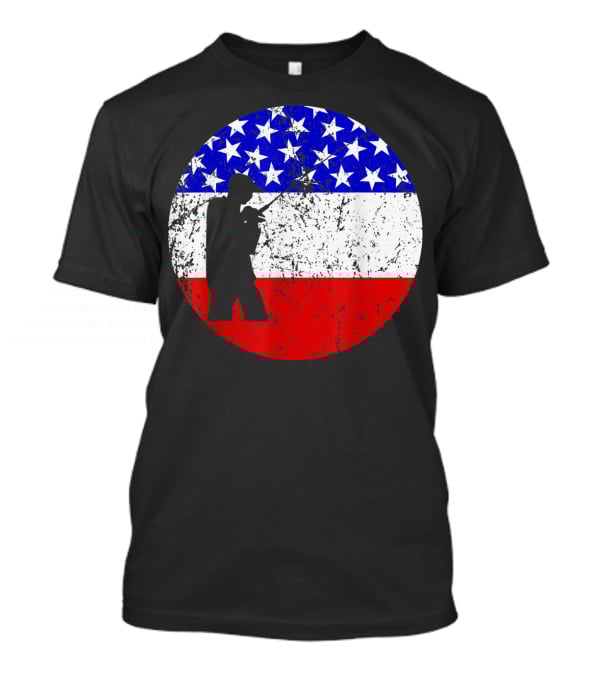 American Flag Vintage Fisherman Silhouette Rustic Retro Fishing T-Shirt