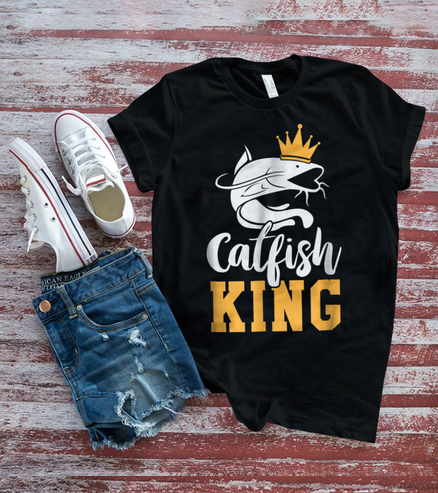 Catfish King Crowned Fishing Humor Trophy T-Shirt