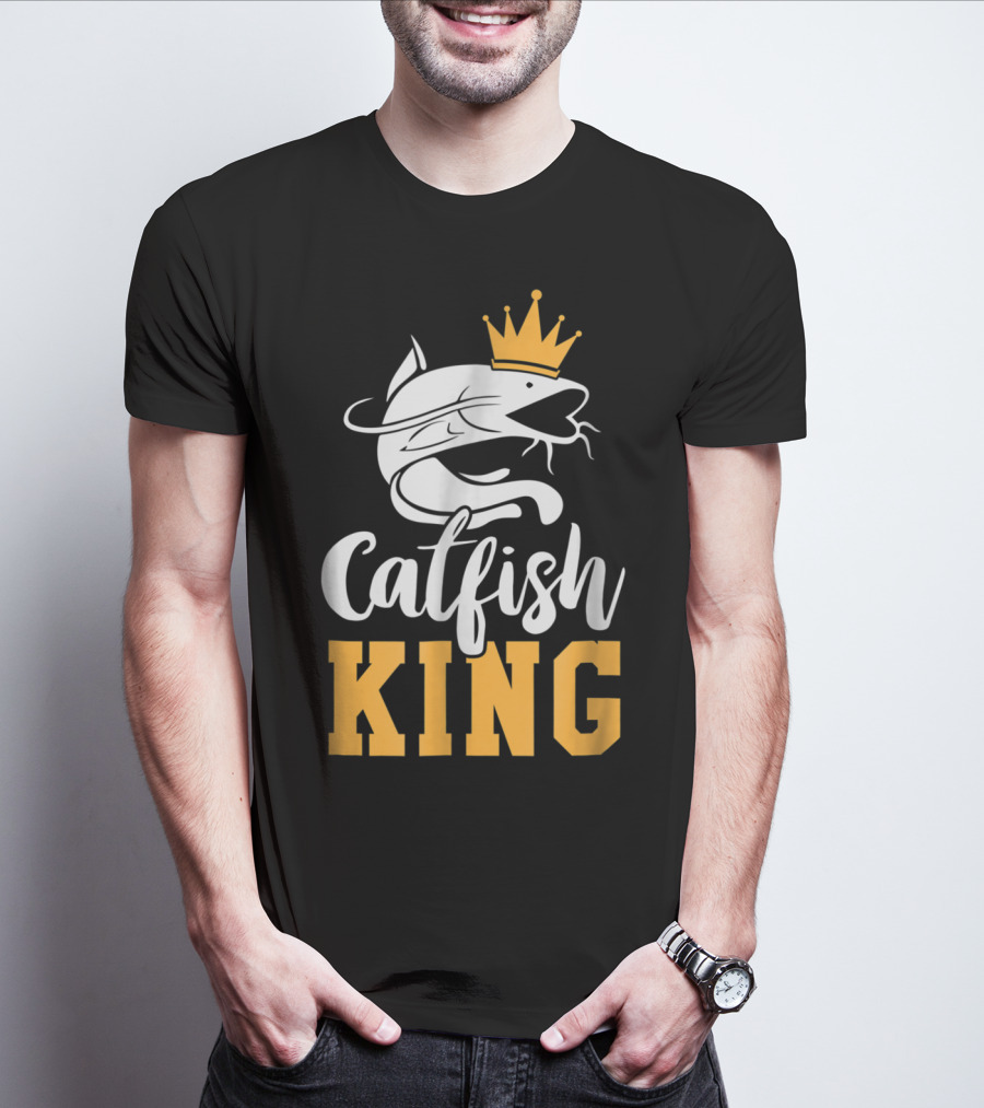 Catfish King Crowned Fishing Humor Trophy T-Shirt