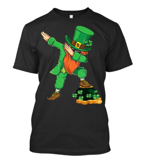 St Patricks Day Dabbing Leprechaun With Shamrocks And Gold Coins T-Shirt