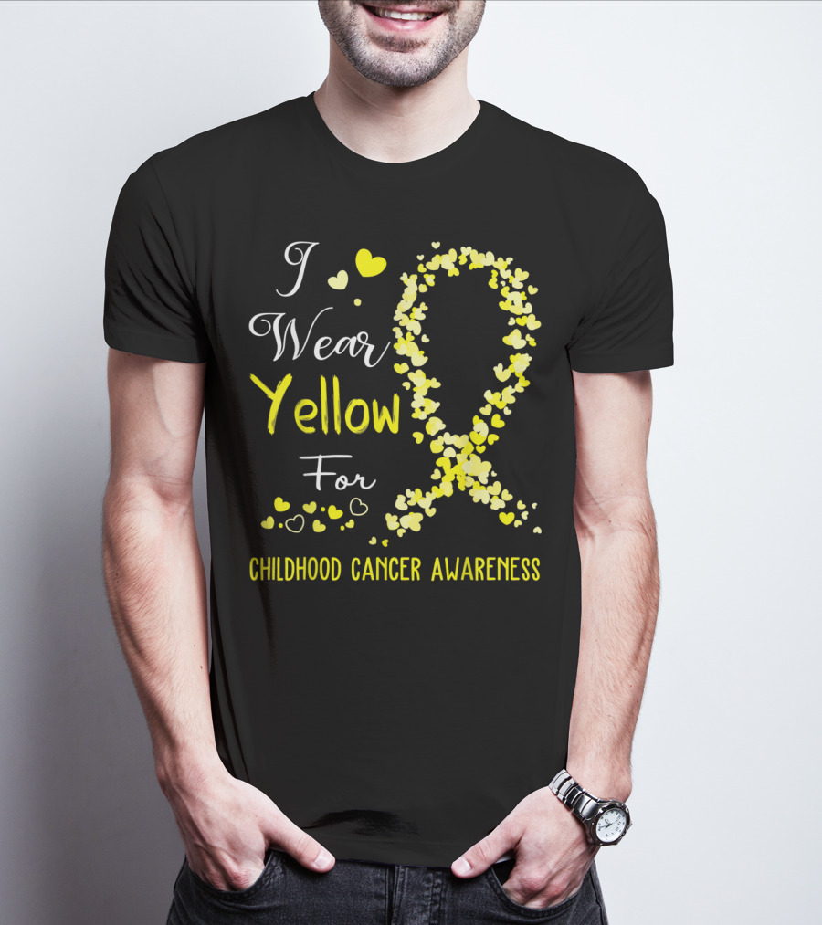 I Wear Yellow For Childhood Cancer Awareness Heart T-Shirt