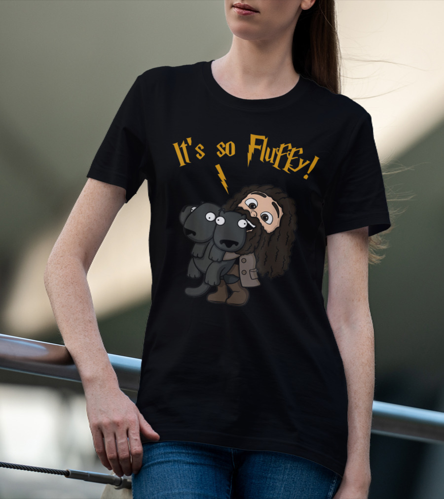 It's So Fluffy Funny Harry Magical Wizard Potter Hagrid Holding Fluffy Three-Headed Dog T-Shirt