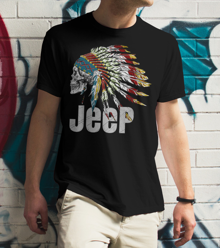 Jeep Skull Wearing Native American Headdress T-Shirt