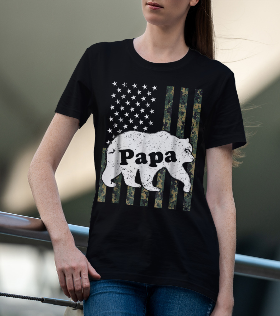 Papa Bear American Flag Camouflage T-Shirt