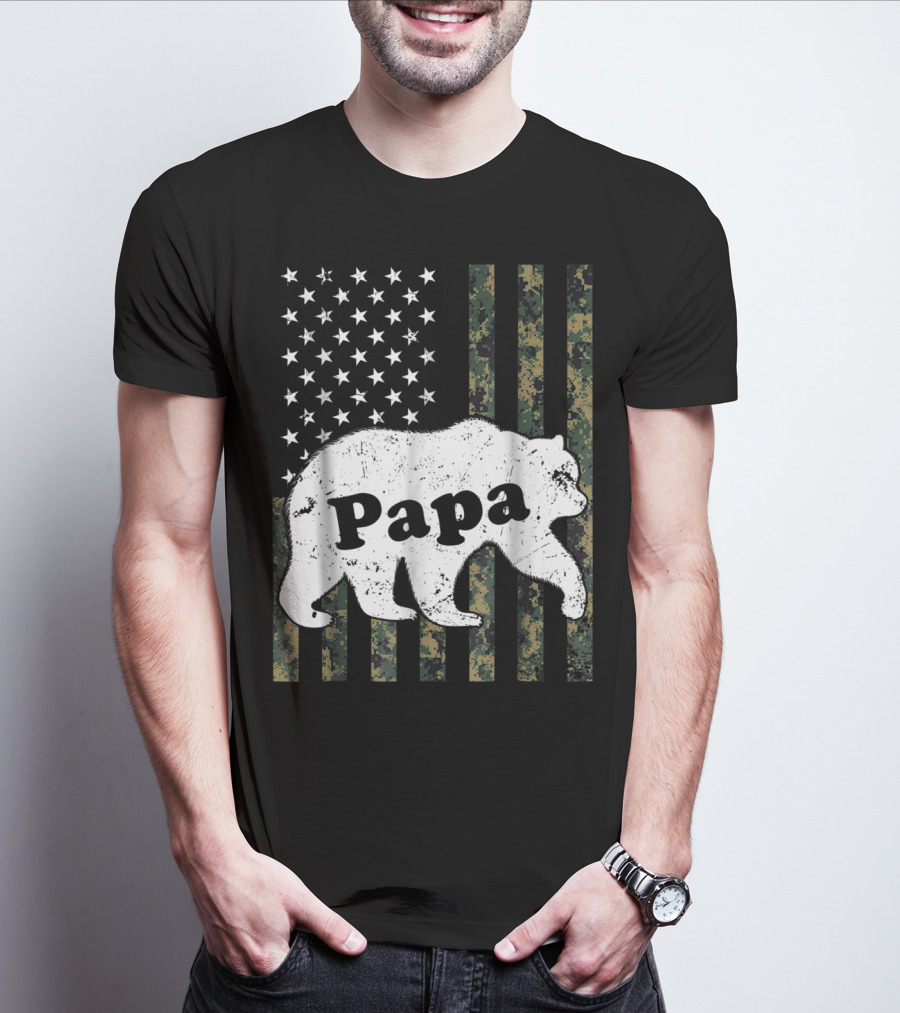 Papa Bear American Flag Camouflage T-Shirt