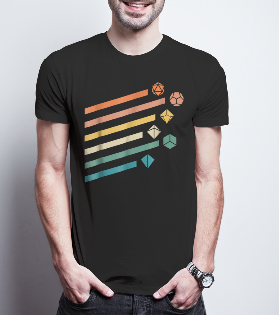 Minimalist Polyhedral Dice Set Colors Retro Stripes T-Shirt