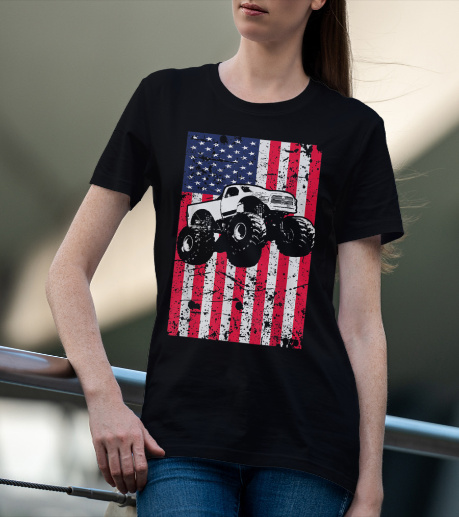 Monster Truck American Flag USA Patriotic Racing T-Shirt