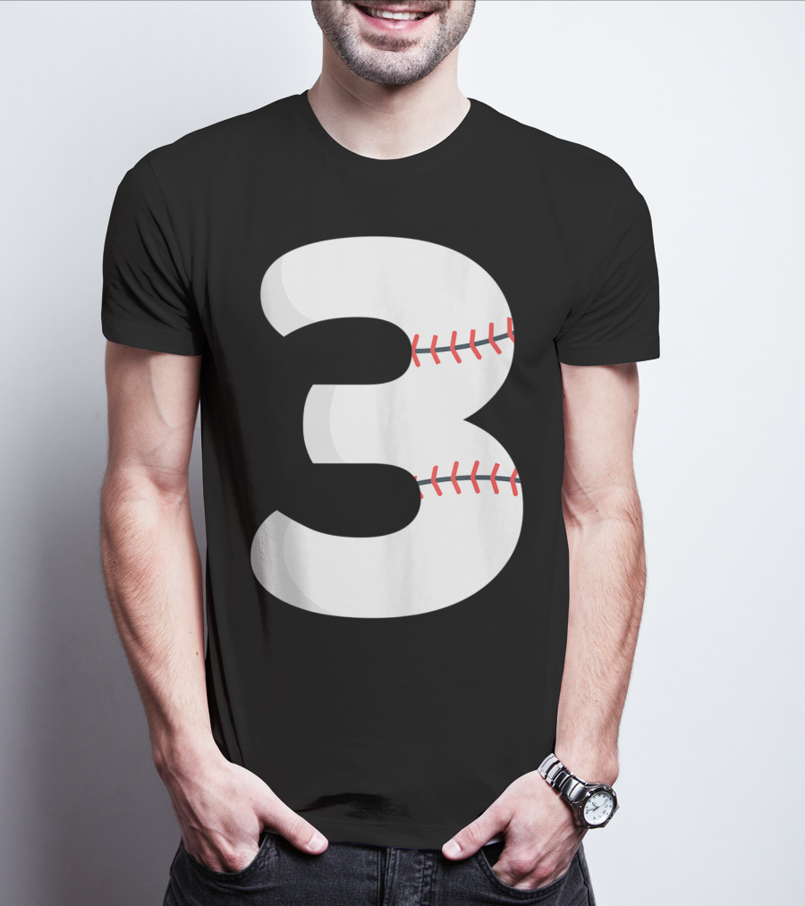 Number 3 Baseball Pitcher Batter Team Concept T-Shirt
