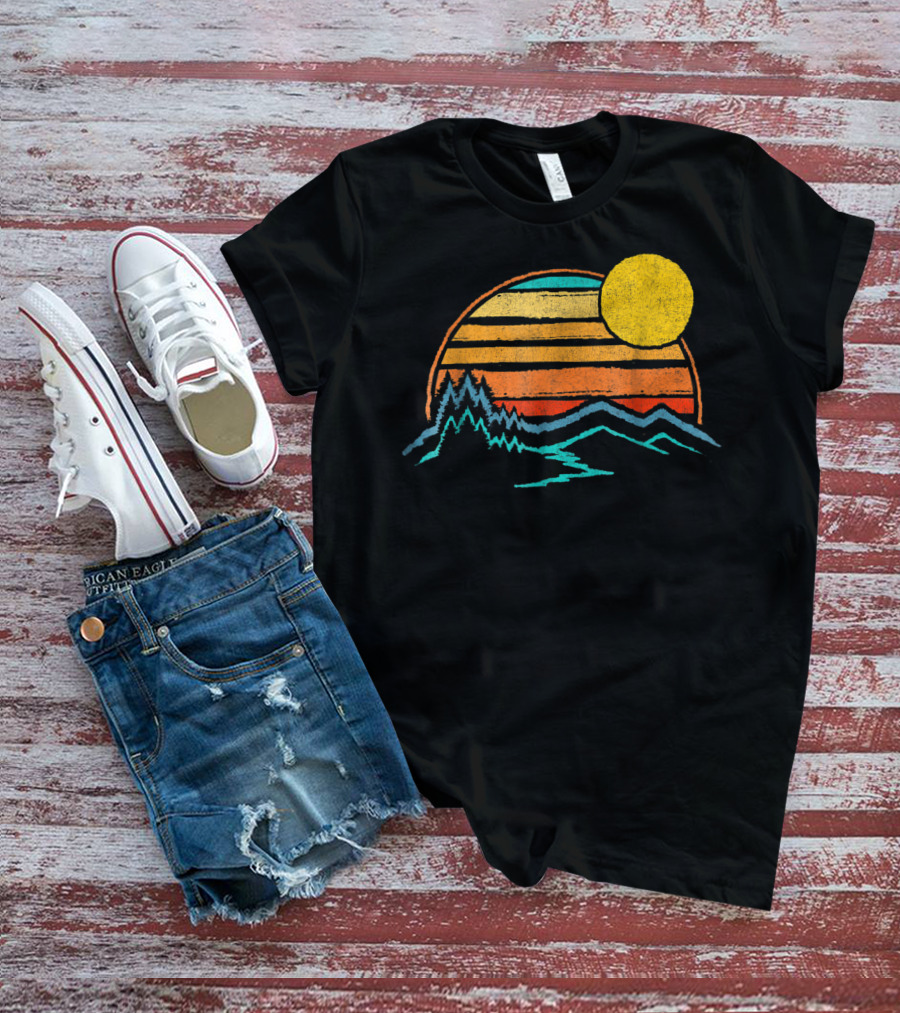 Sunset Mountains Color Fade With Trees And Sun T-Shirt