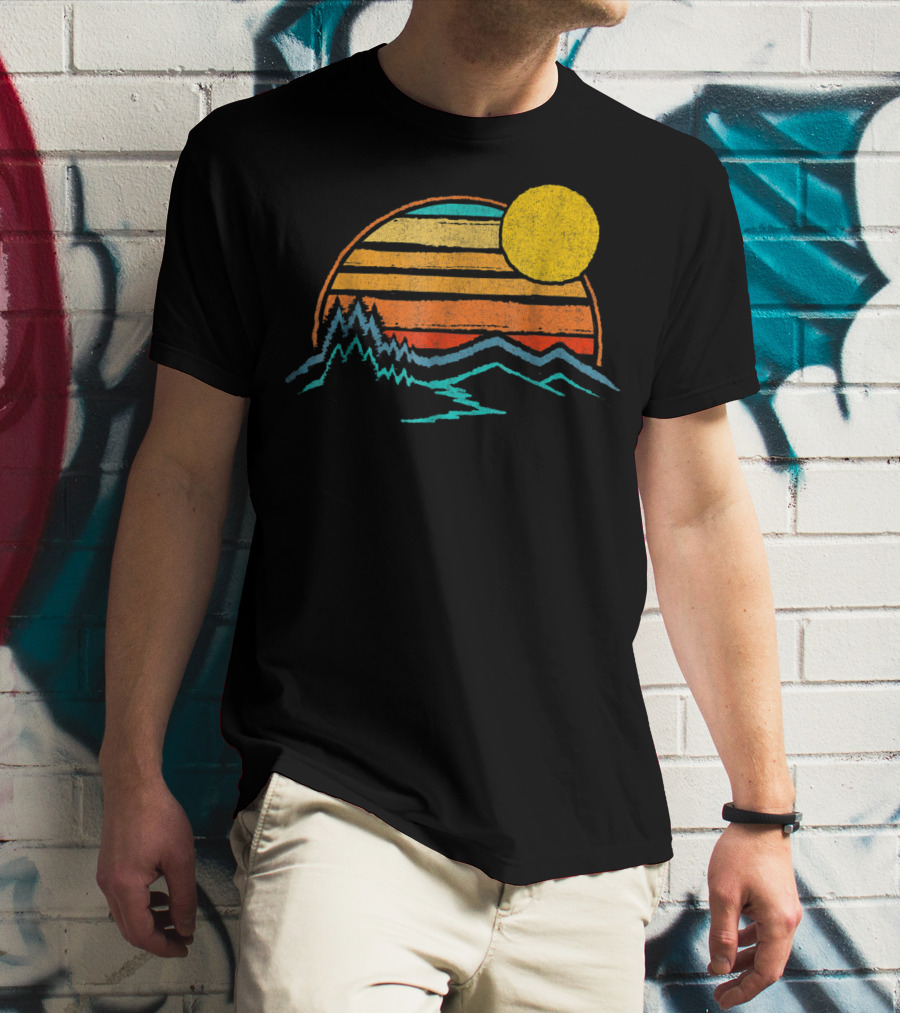 Sunset Mountains Color Fade With Trees And Sun T-Shirt