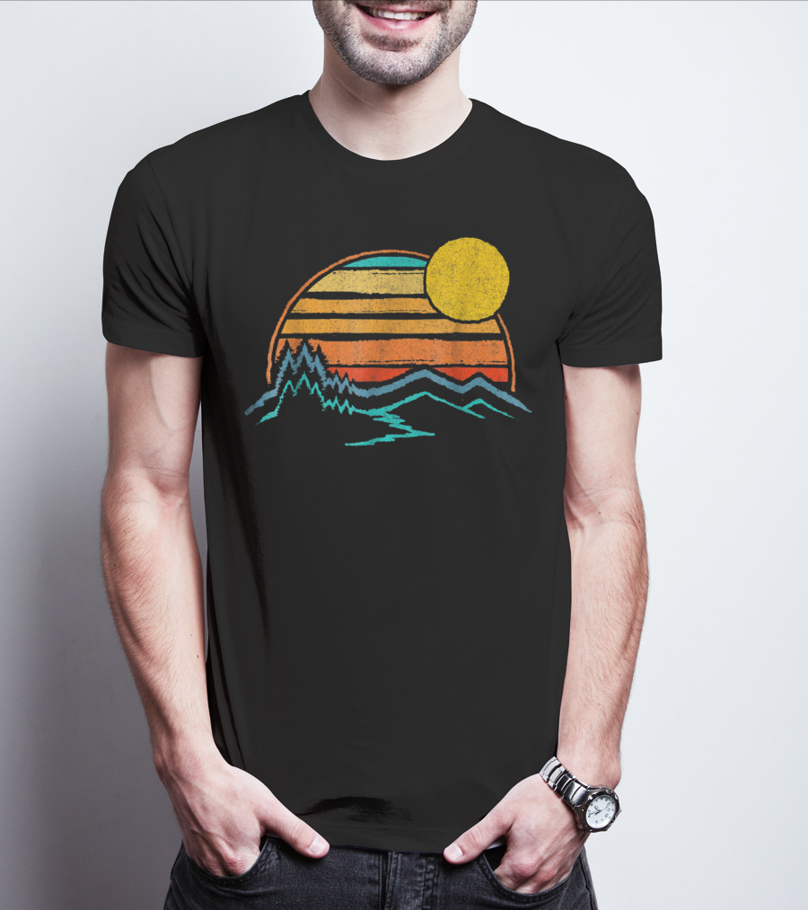 Sunset Mountains Color Fade With Trees And Sun T-Shirt