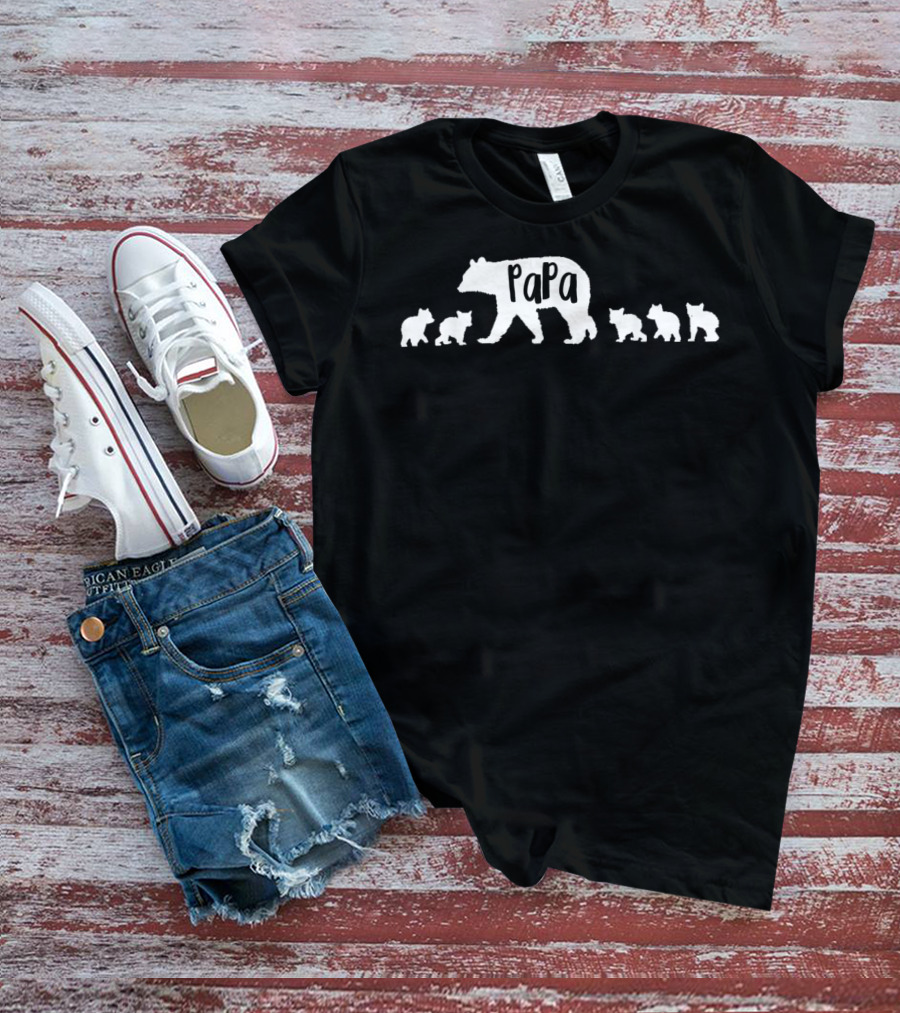 Papa Bear With Five Cubs Silhouette Family T-Shirt