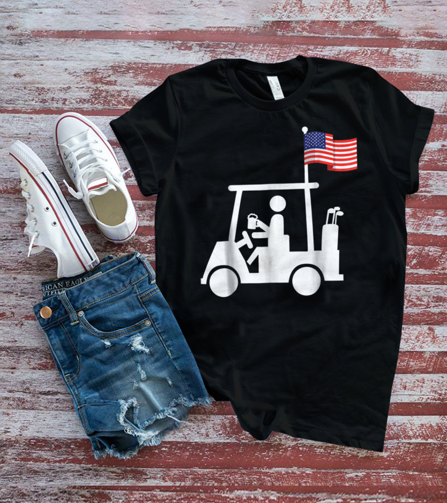 Patriotic USA Golf Cart Strong Beer And Flag T-Shirt