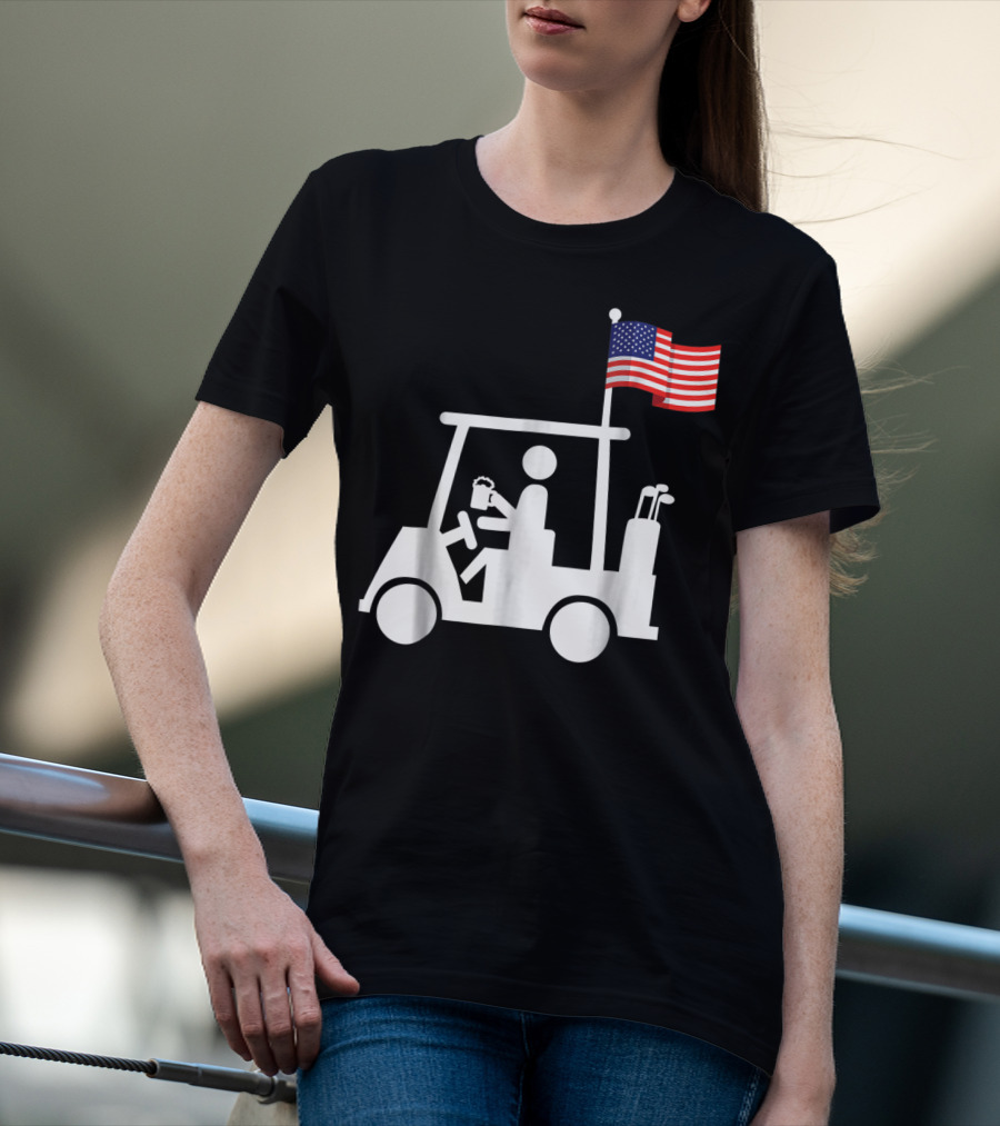 Patriotic USA Golf Cart Strong Beer And Flag T-Shirt