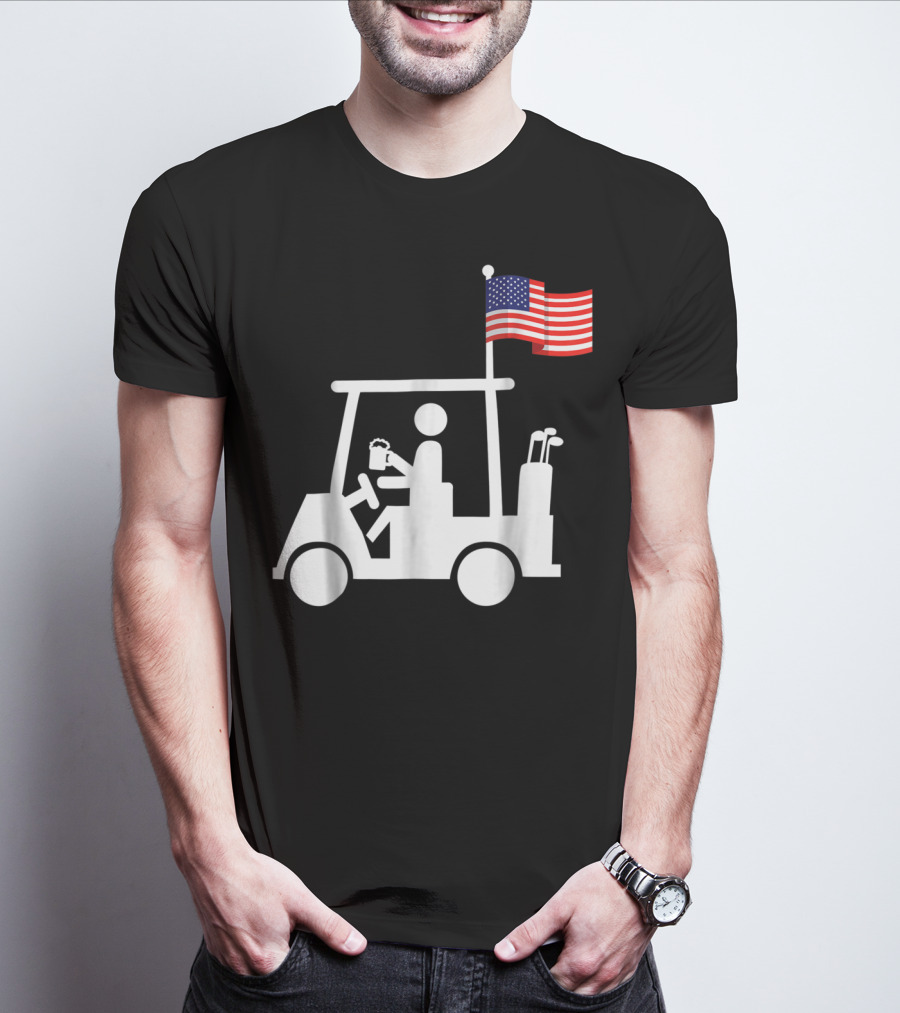 Patriotic USA Golf Cart Strong Beer And Flag T-Shirt