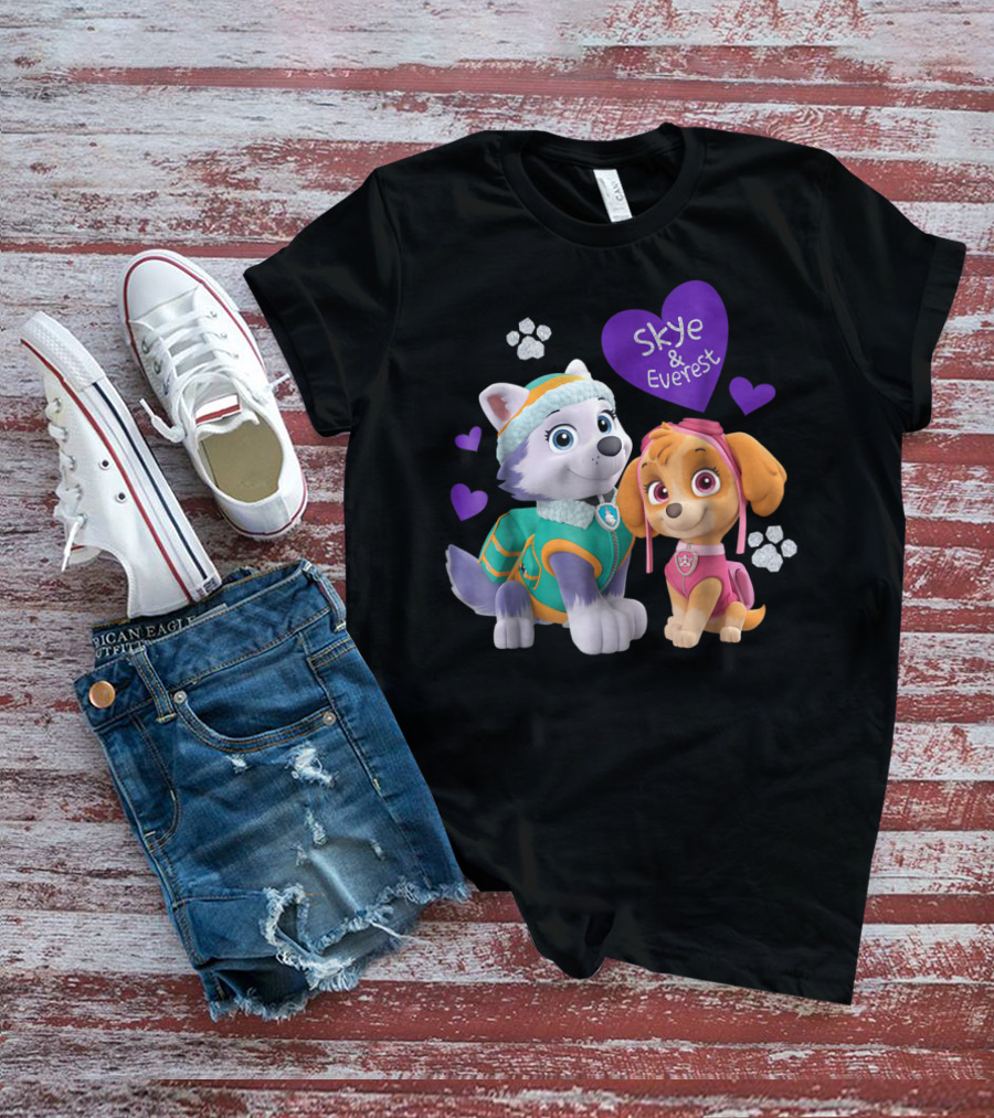 Paw Patrol Skye And Everest Hearts Paws T-Shirt