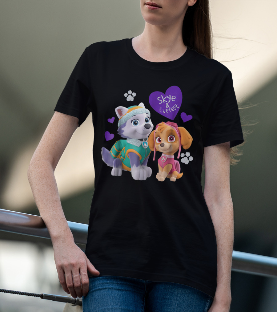 Paw Patrol Skye And Everest Hearts Paws T-Shirt