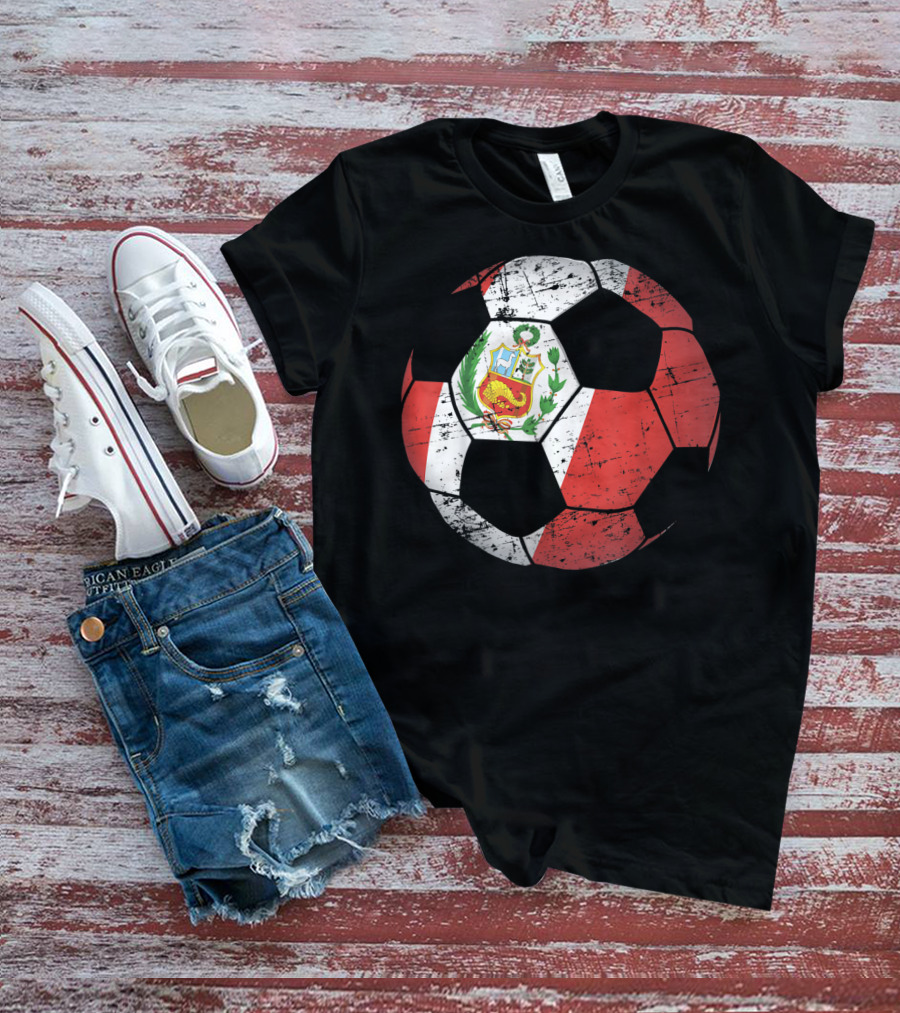 Peru Soccer Ball With Flag Design Peruvian Foot Jersey T-Shirt