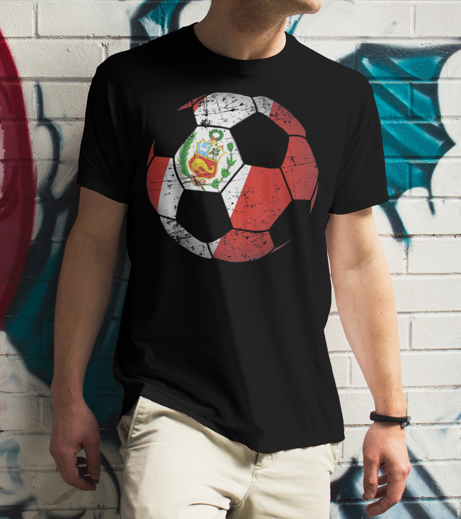 Peru Soccer Ball With Flag Design Peruvian Foot Jersey T-Shirt