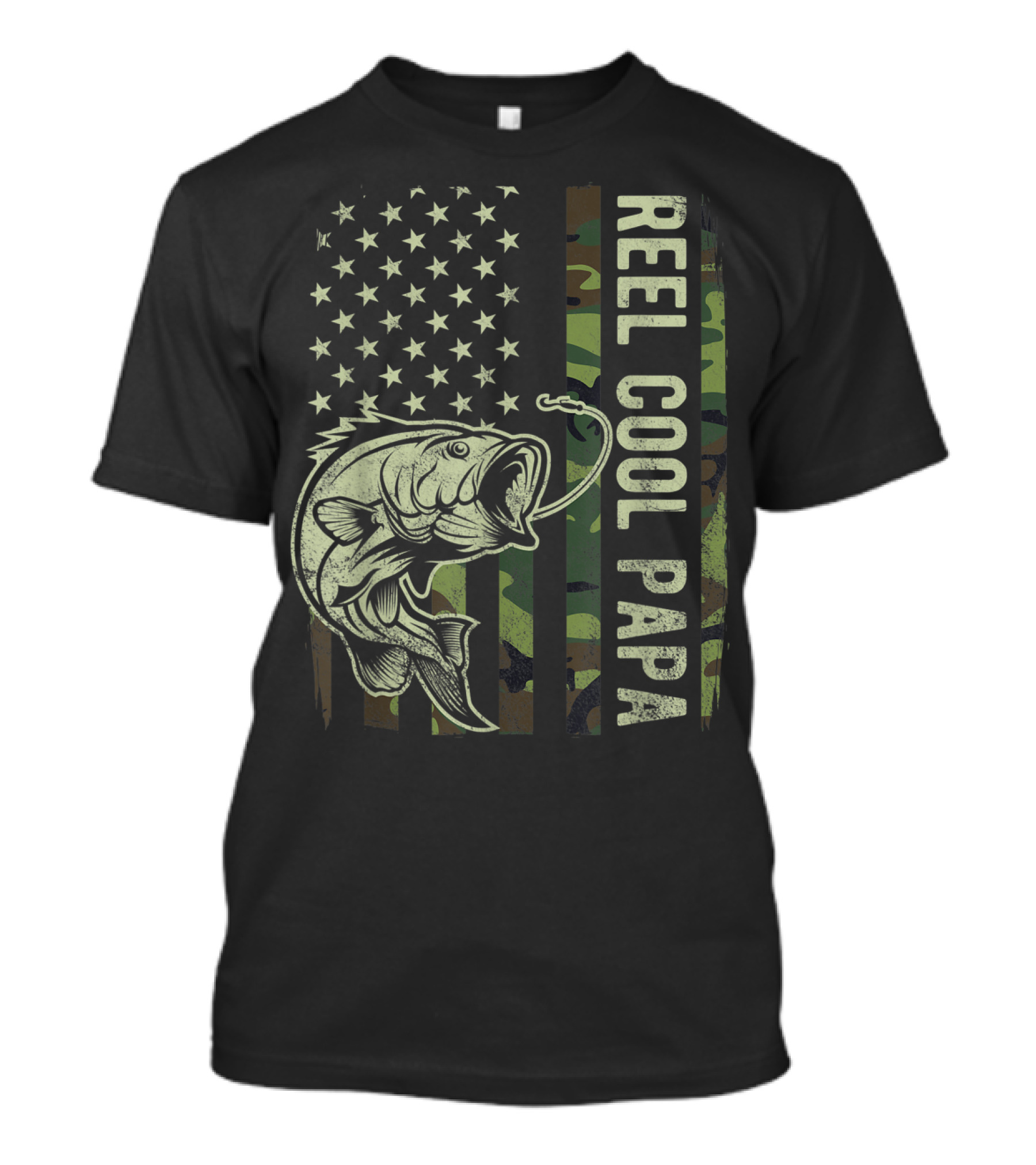 Reel Cool Papa Camouflage American Flag Fathers Fishing T-Shirt