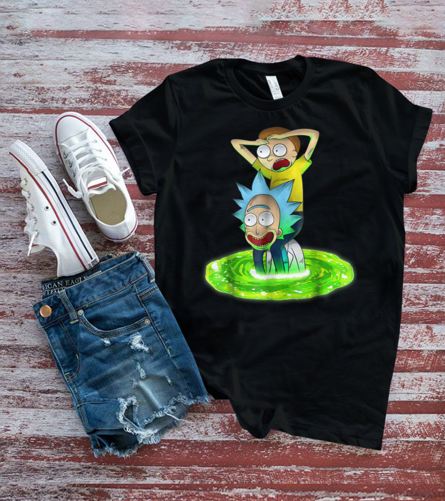 Rick And Morty Emerging From Green Portal Adventure T-Shirt