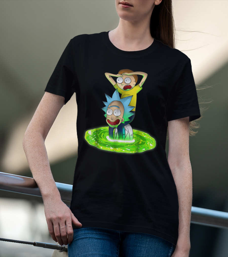 Rick And Morty Emerging From Green Portal Adventure T-Shirt