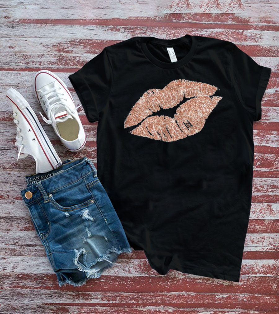 Rose Gold Glitter Lipstick Kiss T-Shirt