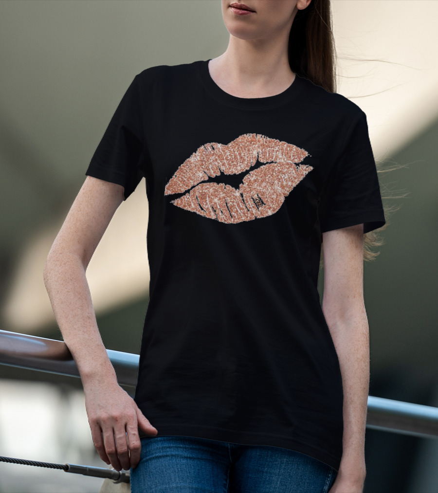 Rose Gold Glitter Lipstick Kiss T-Shirt