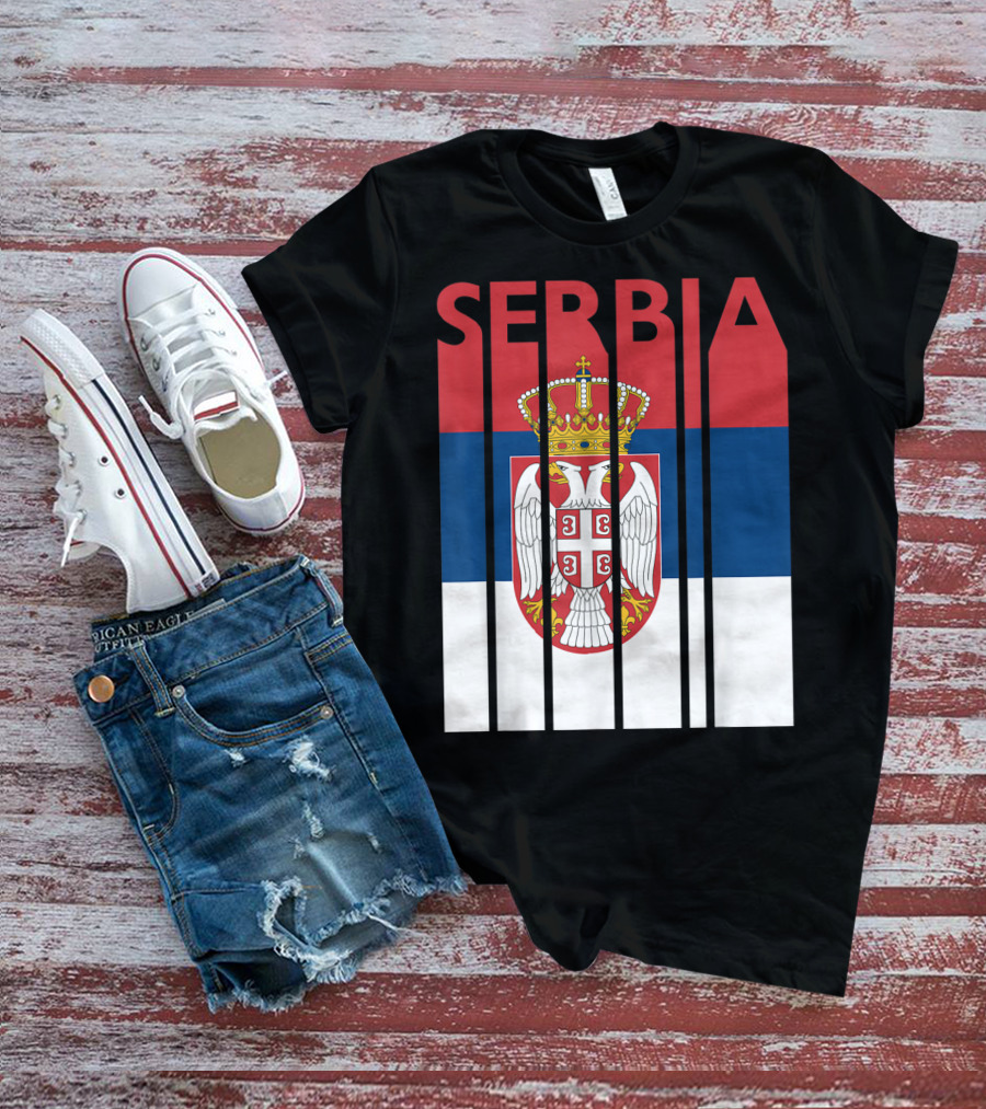 Serbia Vintage Flag Serbian Coat Of Arms T-Shirt