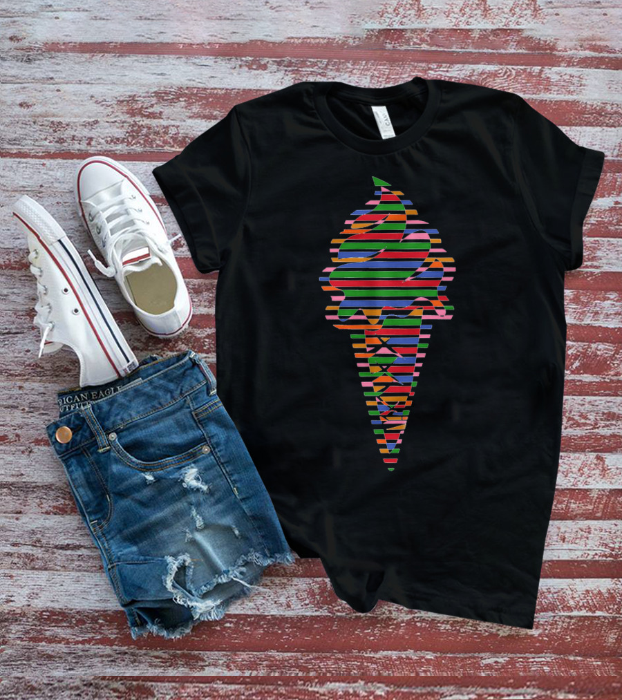 Koolfi Company Ice Cream Multicolored Striped Cone T-Shirt