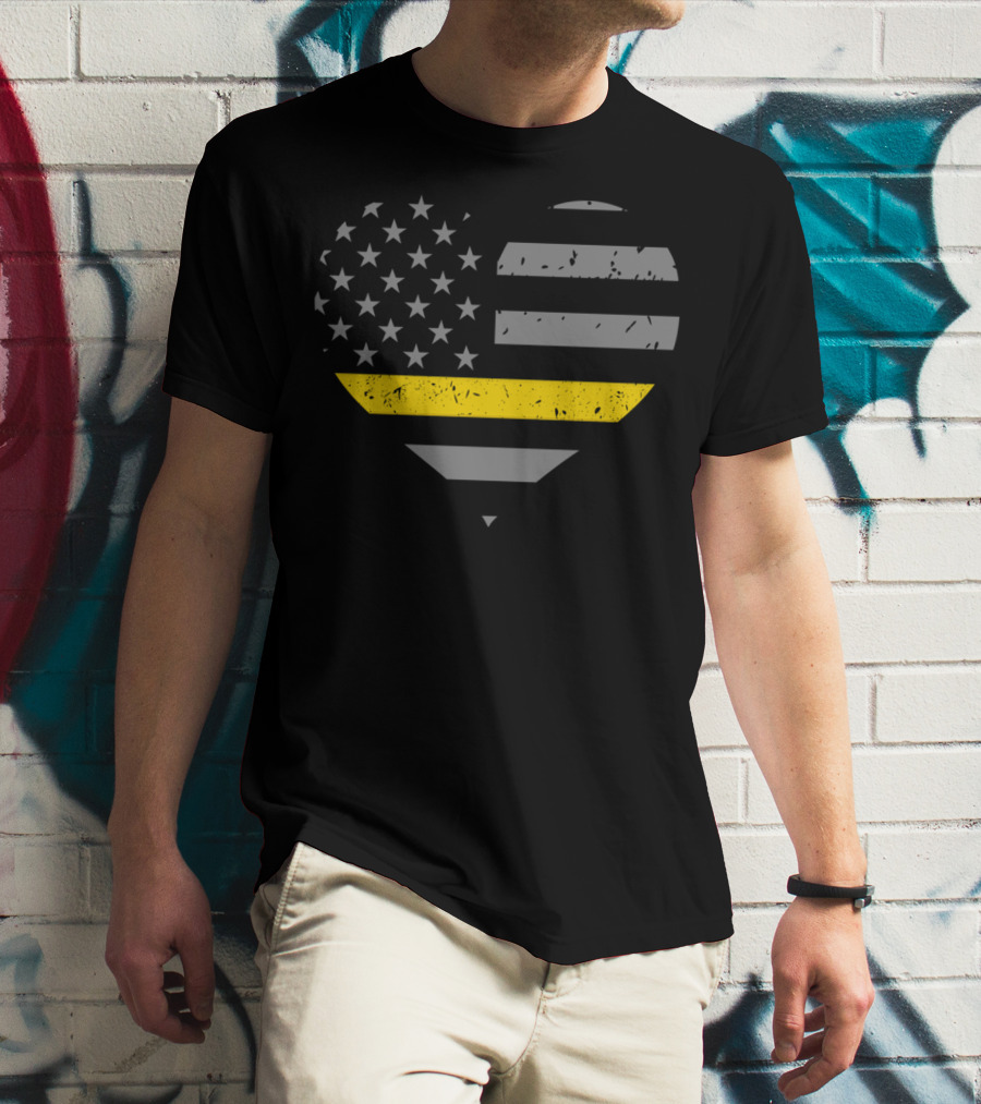 Thin Gold Line Heart American Flag Dispatcher T-Shirt
