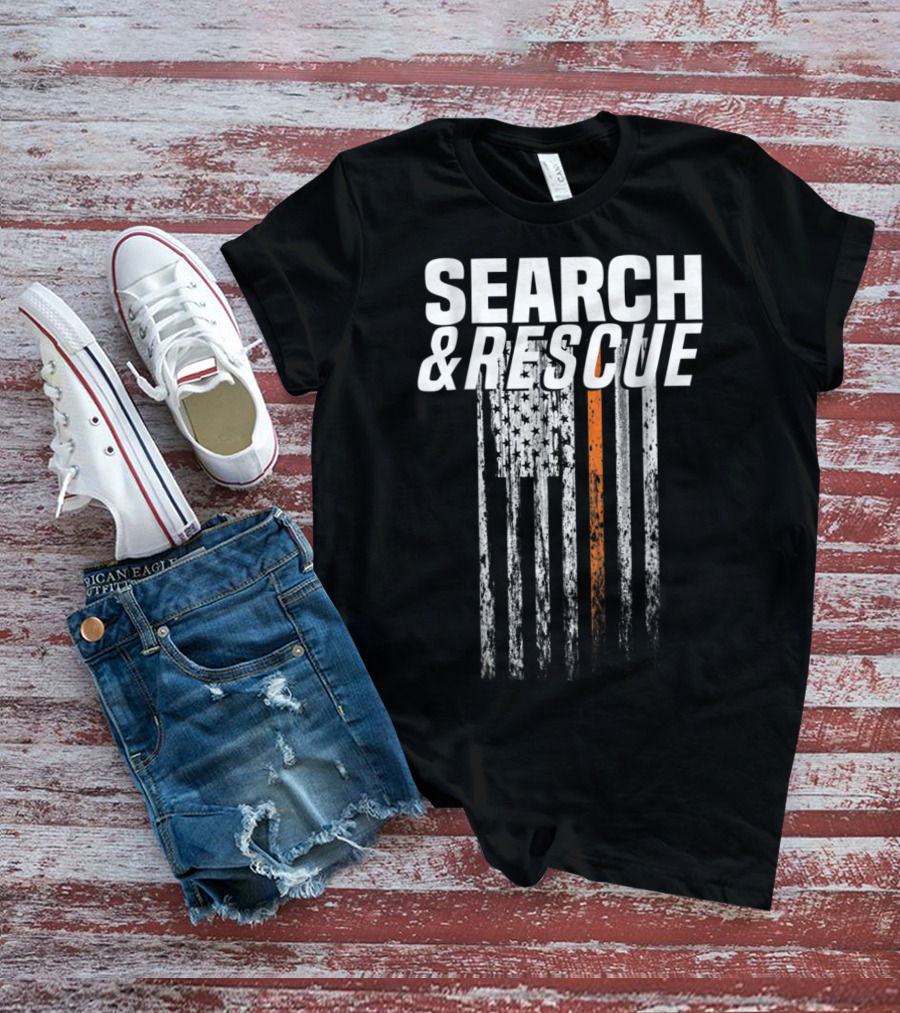 Search And Rescue Thin Orange Line American Flag T-Shirt