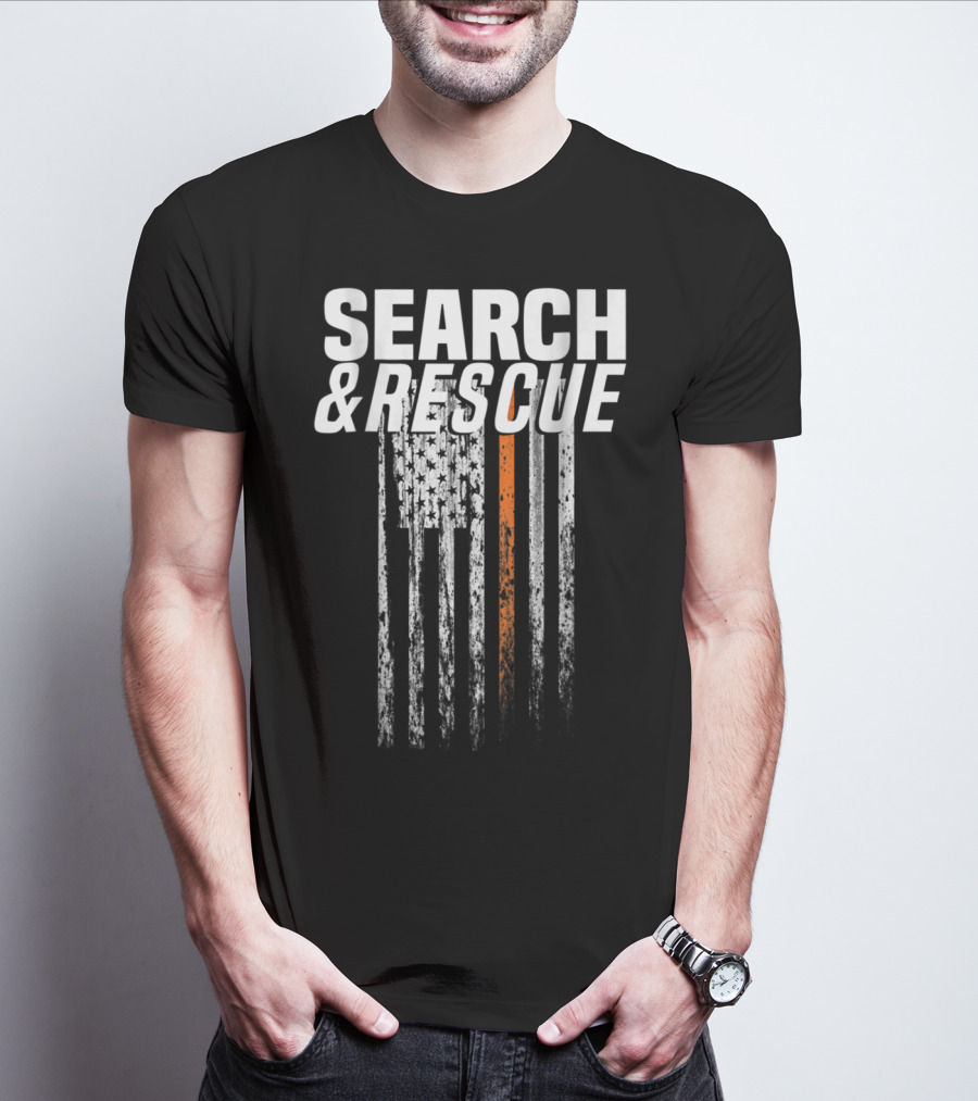 Search And Rescue Thin Orange Line American Flag T-Shirt