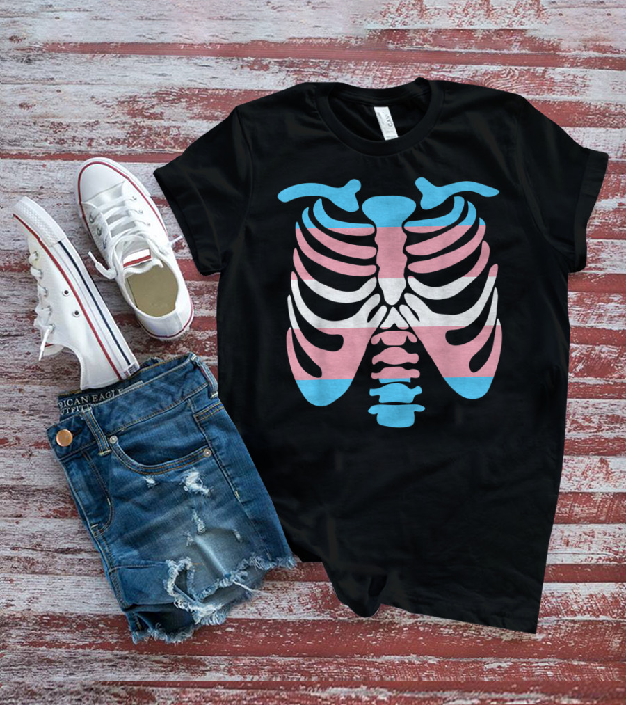 Transgender Flag Rib Cage Skeleton T-Shirt