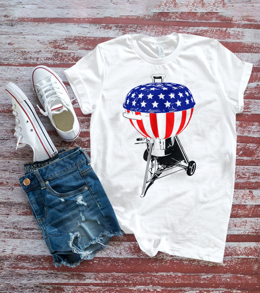 Usa Charcoal Kettle Grill Stars And Stripes July Patriotic Grilling Gear T-Shirt