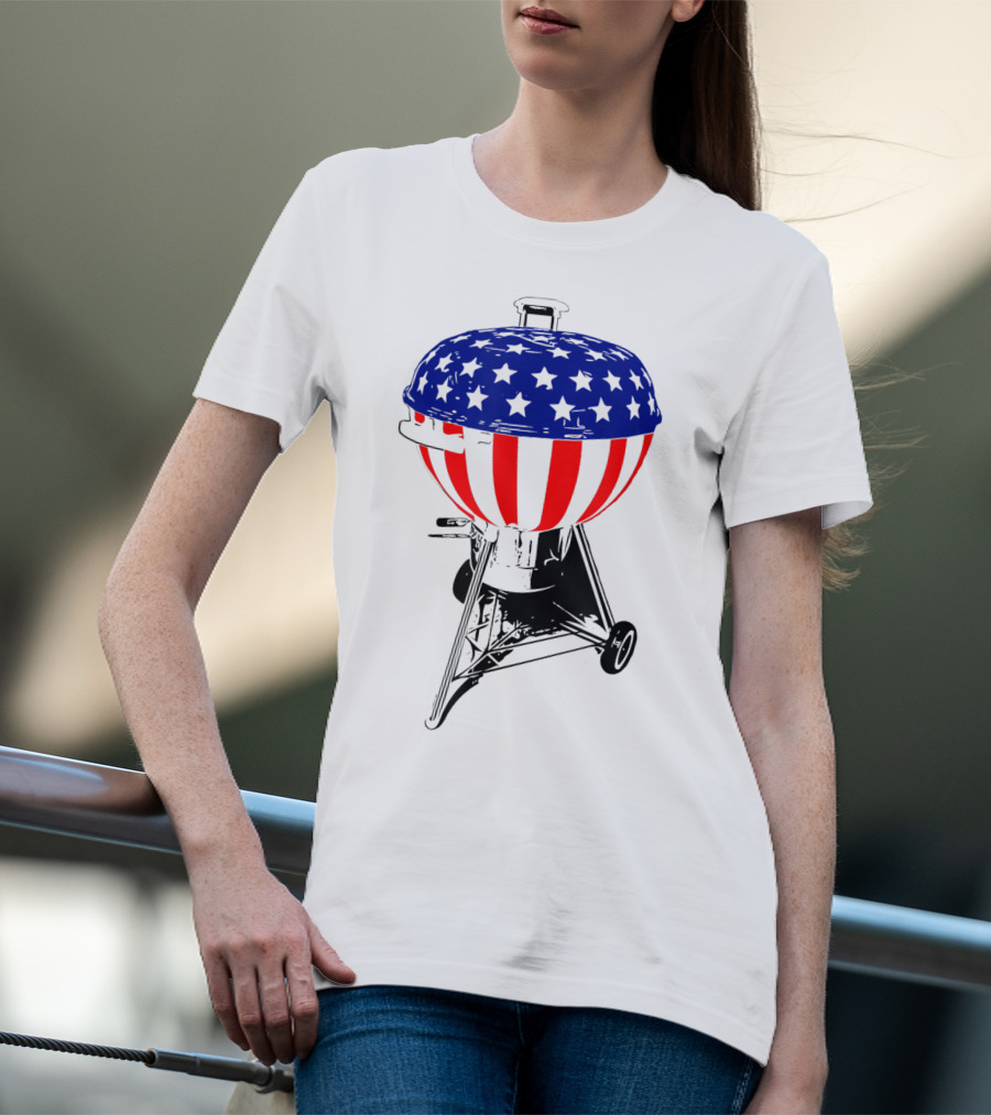 Usa Charcoal Kettle Grill Stars And Stripes July Patriotic Grilling Gear T-Shirt