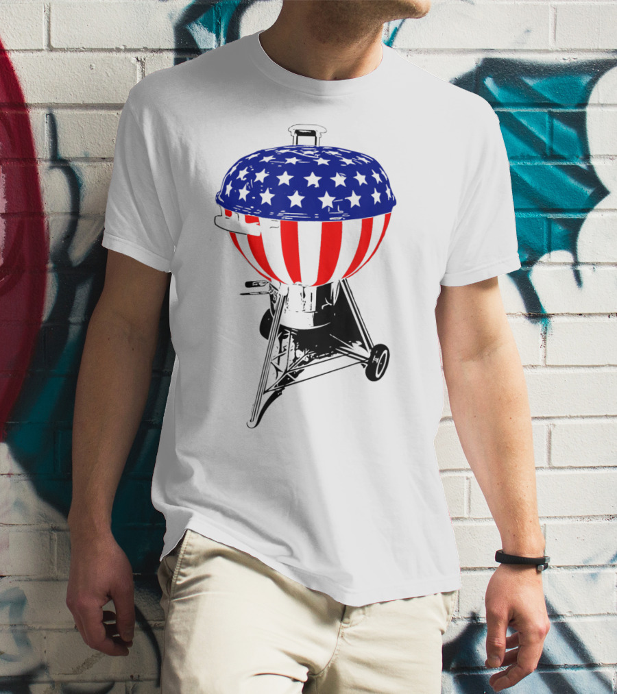 Usa Charcoal Kettle Grill Stars And Stripes July Patriotic Grilling Gear T-Shirt